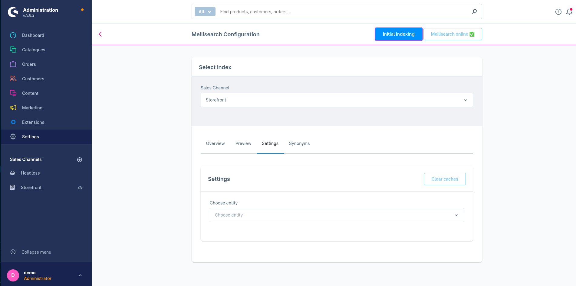 Detail view of Settings in Meilisearch Configuration Settings