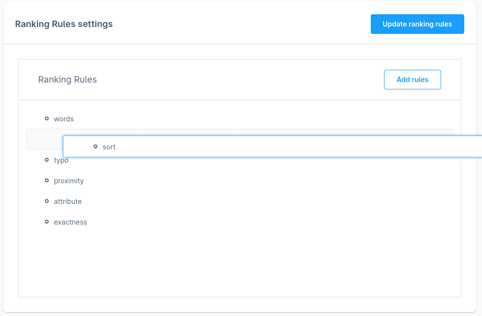 Settings - Ranking Rules in Meilisearch Configuration Settings