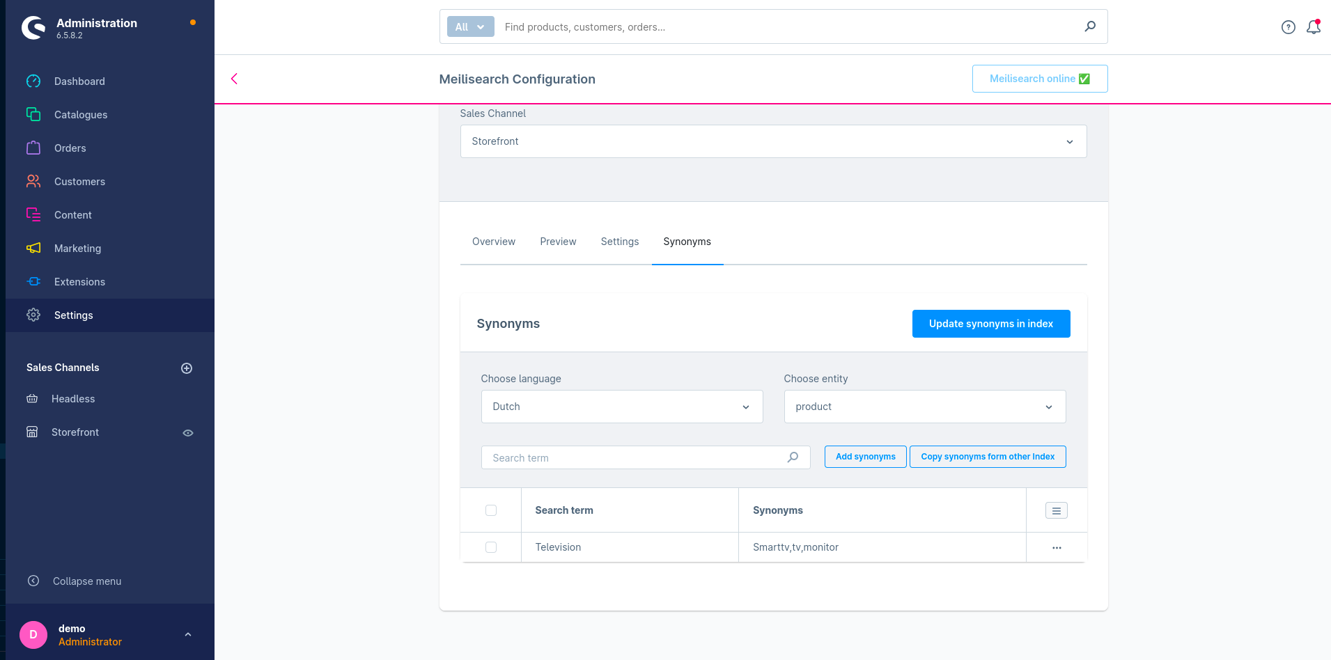 Settings - Synonyms Overview in Meilisearch Configuration Settings