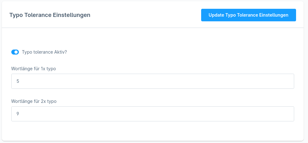 Einstellungen - Typo Tolerance in den Meilisearch Konfigurationseinstellungen