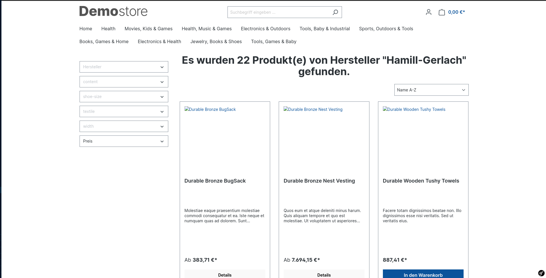 Storefront - Herstellerübersichtsseite mit Produktlisting 