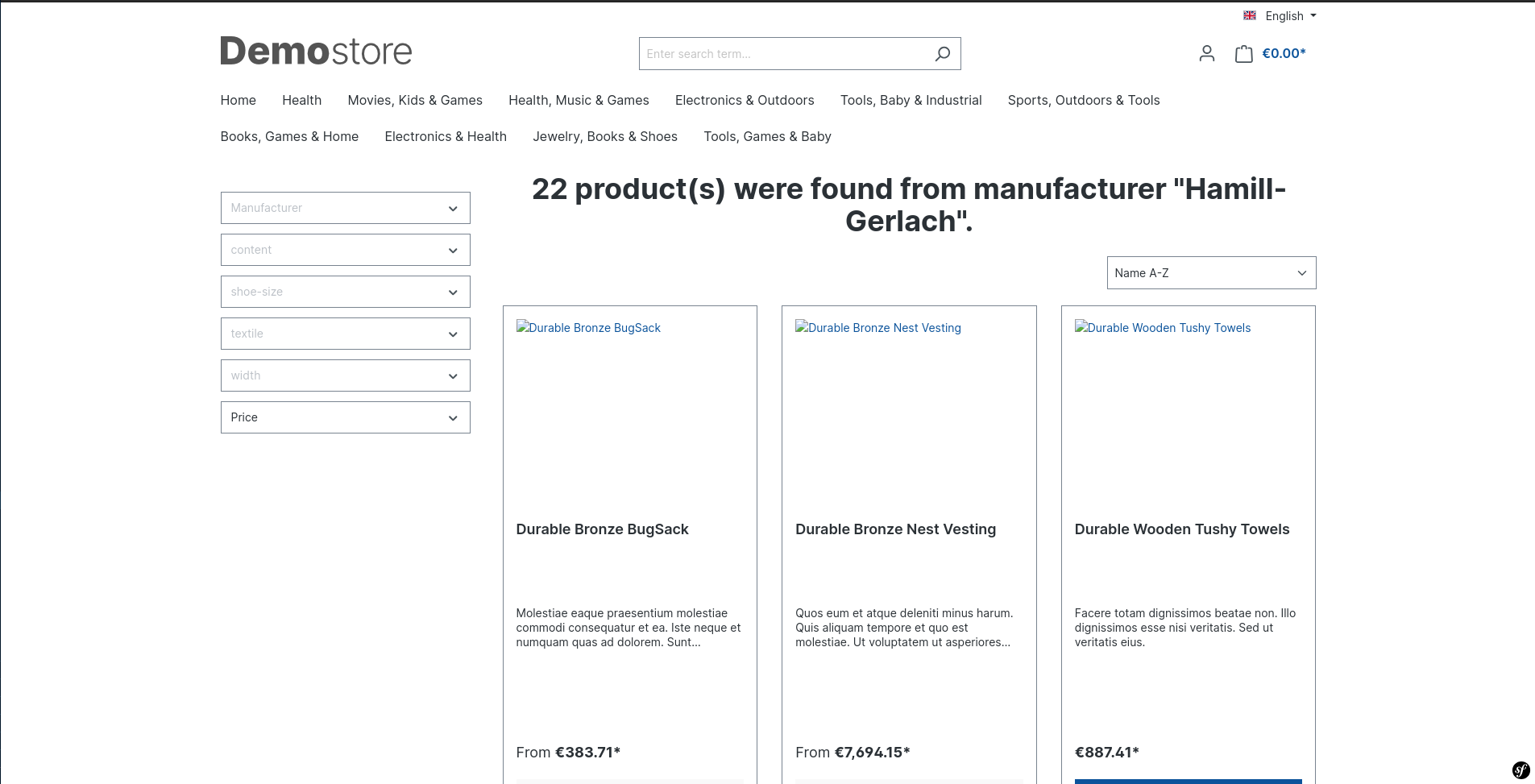 Storefront - Manufacturer overview page with product listing