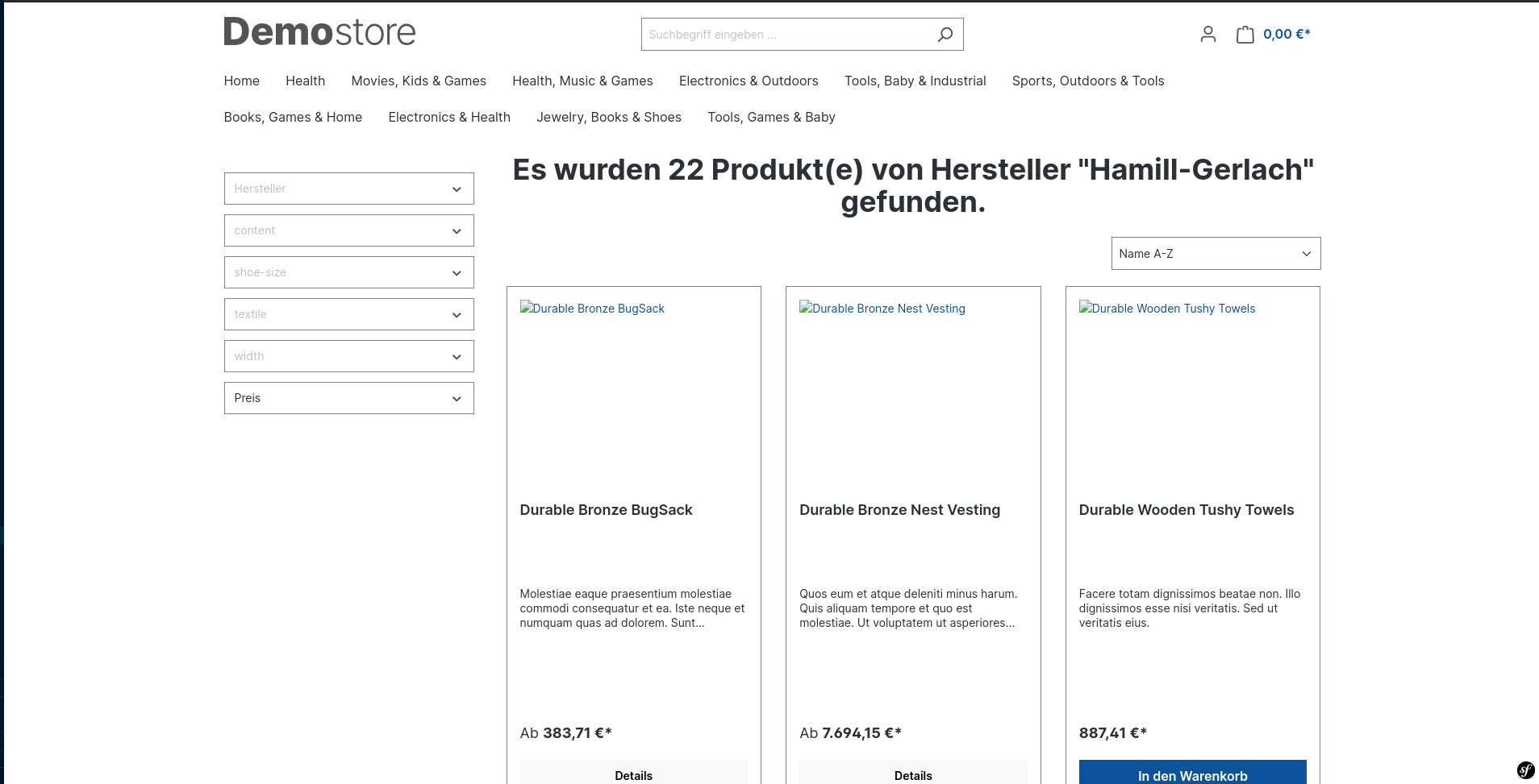 Storefront - Herstellerübersichtsseite mit Produktlisting