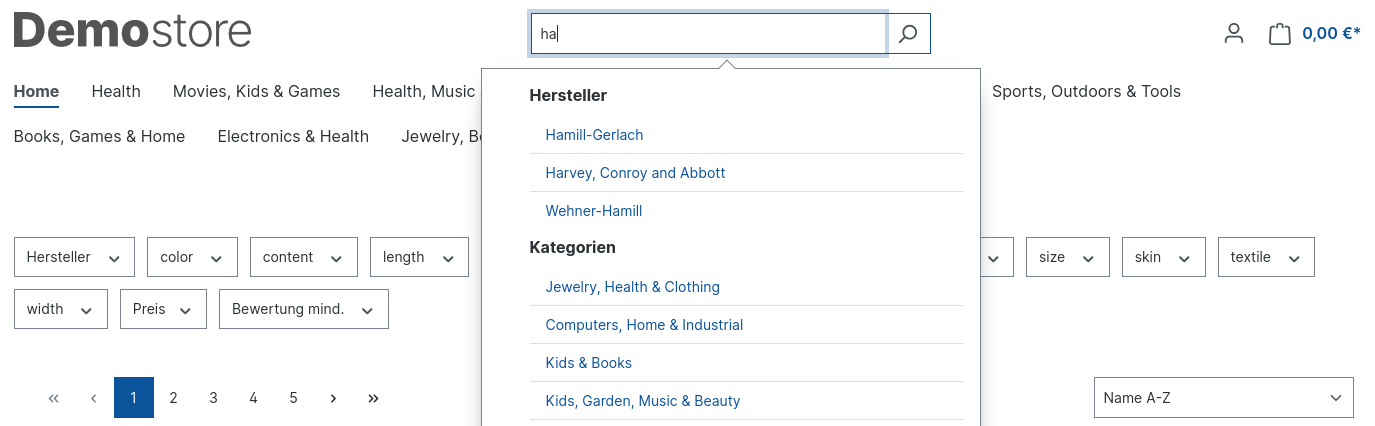 Storefront - Suchvorschlag Hersteller
